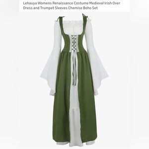 Renaissance Green and White Long Sleeve Dress